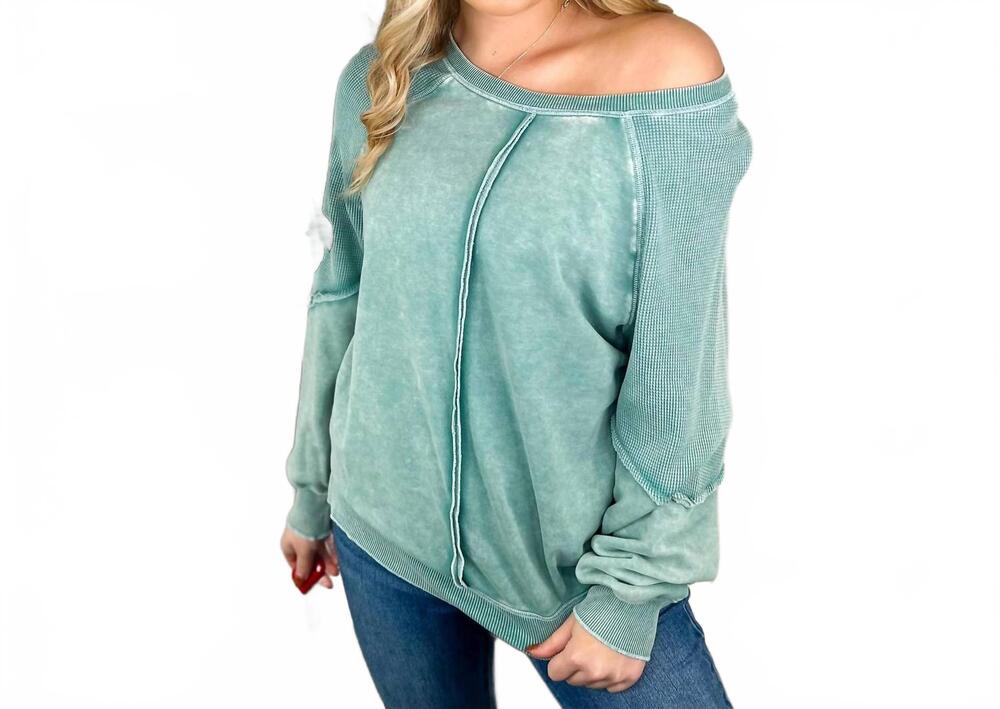 NEW LIVEFASHIONWAY off-the-shoulder long sleeve pullover sweater in aqua
